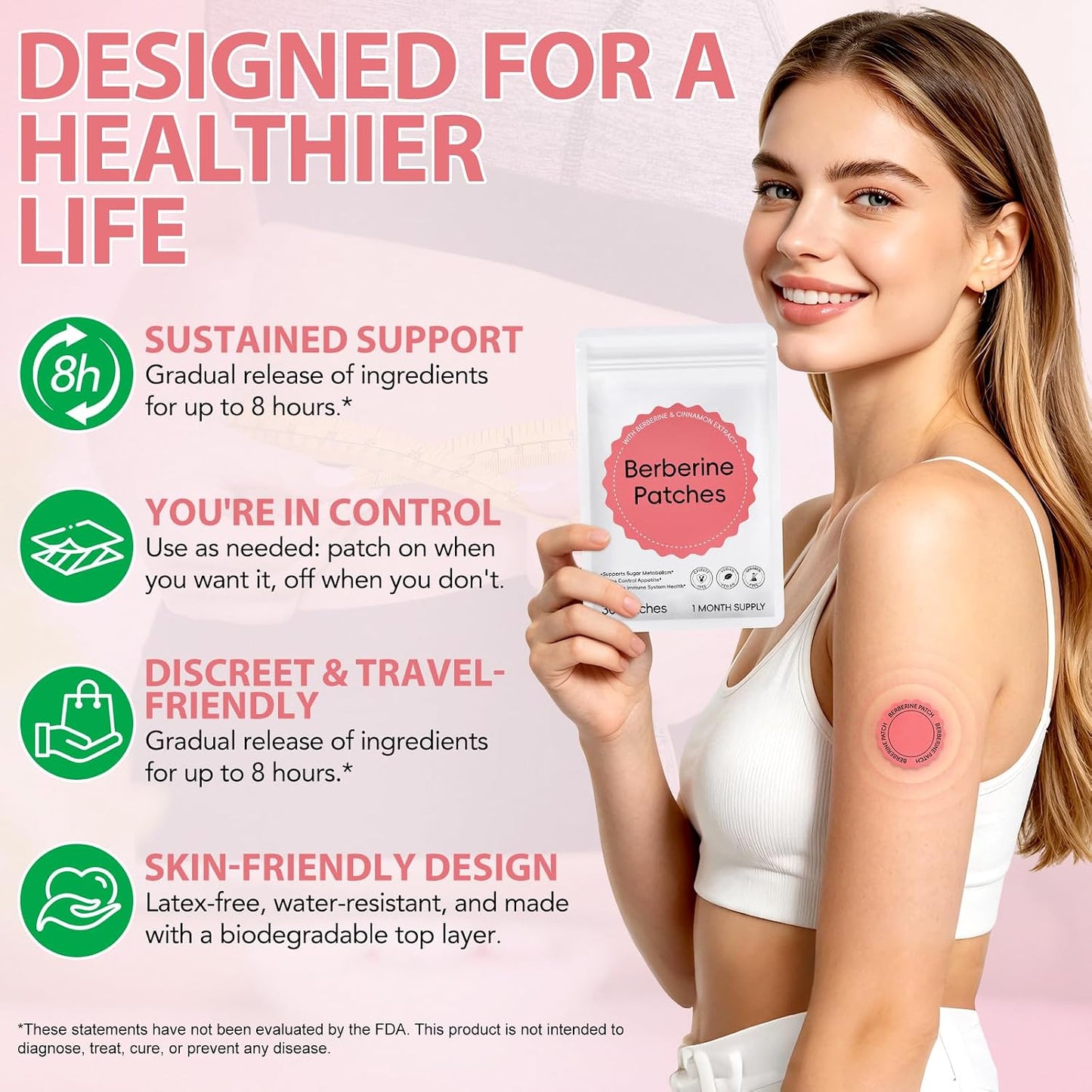 Berberine Patches – Berberine & Cinnamon Extract Body Patches, Vegan & Cruelty Free, Supports Healthy Metabolism