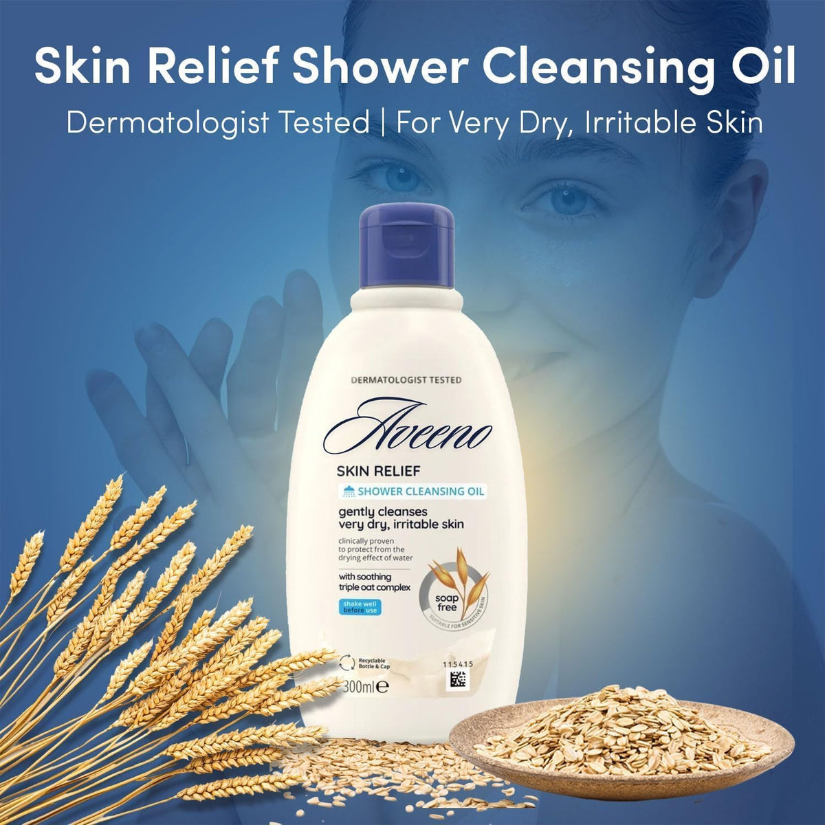 Aveeno Skin Relief Cleansing Oil, 300ml, Gentle Body Wash for Very Dry & Sensitive Skin, Soap-Free Moisturising Cleanser