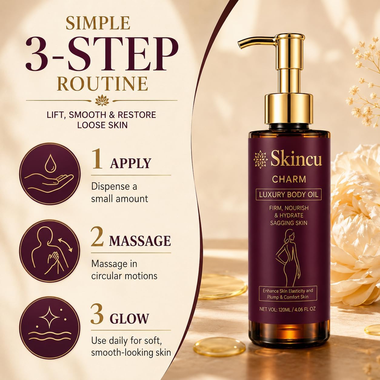 Anti-Aging Body Oil, Firms Skin, Absorbs Quickly, And Is Non-greasy, 120ml Skincu Glow Remedy Oil, Infused with Collagen & Botanical Extracts, Deep Moisturising, Ideal for Dry Body Areas