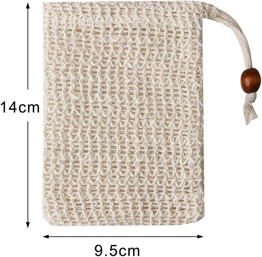 nuoshen 2 pcs Sisal Soap Bag, Natural Organic Soap Bag Exfoliating Soap Saver Pouch with Drawstring for Foaming, Drying Soaps, Exfoliation