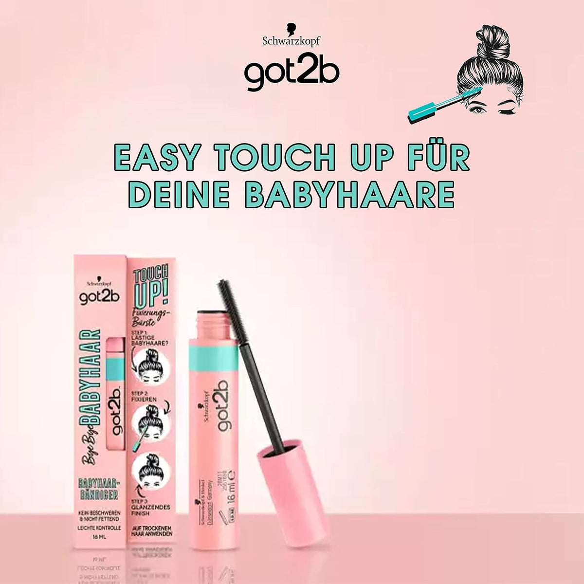 got2b Bye Bye Baby Hair Mascara Brush (16 ml), Brush for Baby Hair Fixing, Shiny Finish, Feather Light, Non-Greasy, Travel-Friendly