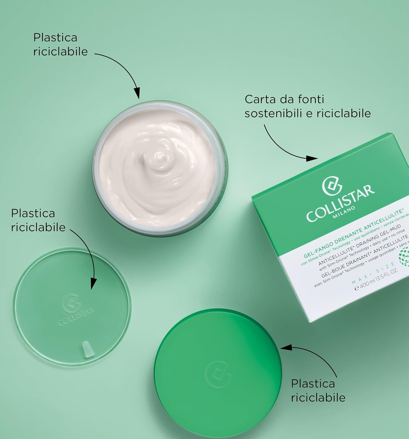 Collistar Gel-mud Draining Anti-cellulite, Unpublished gel-fango texture, has a targeted anti-cellulite, slimming and draining, Contains escin and white mud, Without rinsing, 400 ml