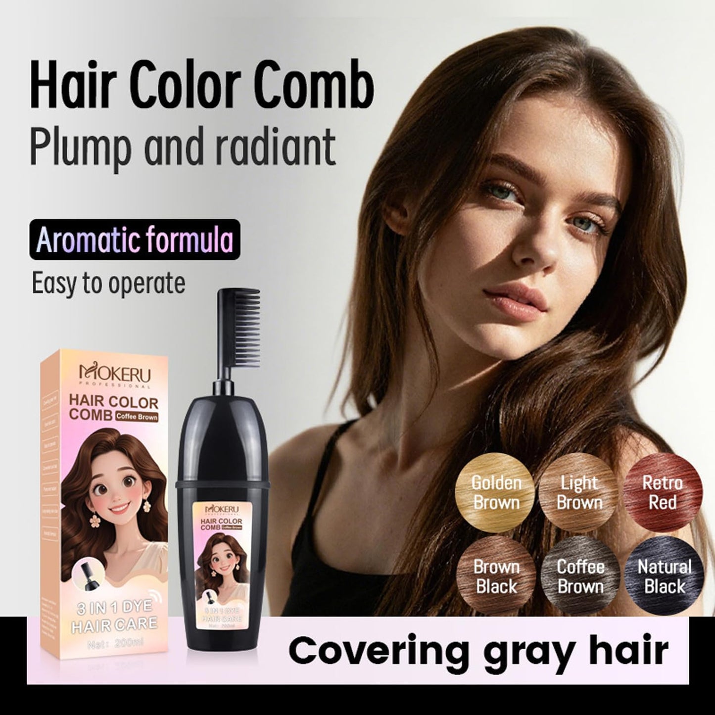 3-in-1 Comb Portable Hair Dye Brush with Integrated Brush Head, Instant Hair Root Touch-Up Stick, Hair Colour Stick for Women Men Party Wedding Meeting Outdoor Travel Social