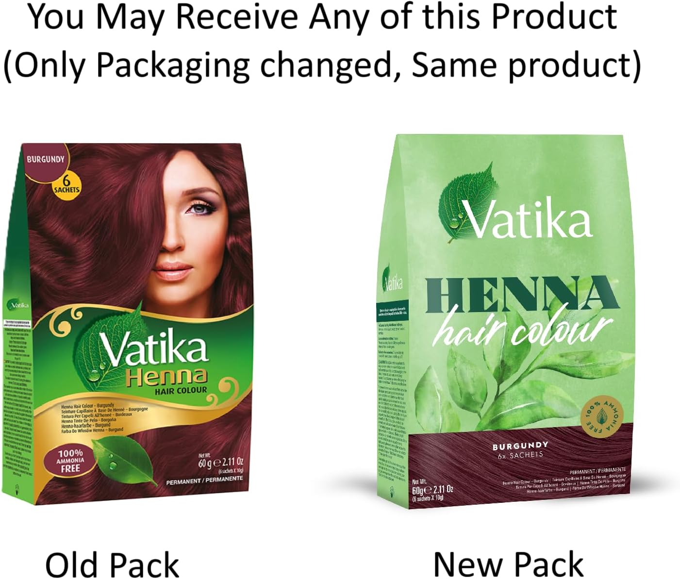 Vatika Naturals Henna Burgundy Hair Colours - 60g (6 x 10g Sachets),100% Ammonia Free, For Vibrant Color, Shine, & Coverage (Packaging May Vary)