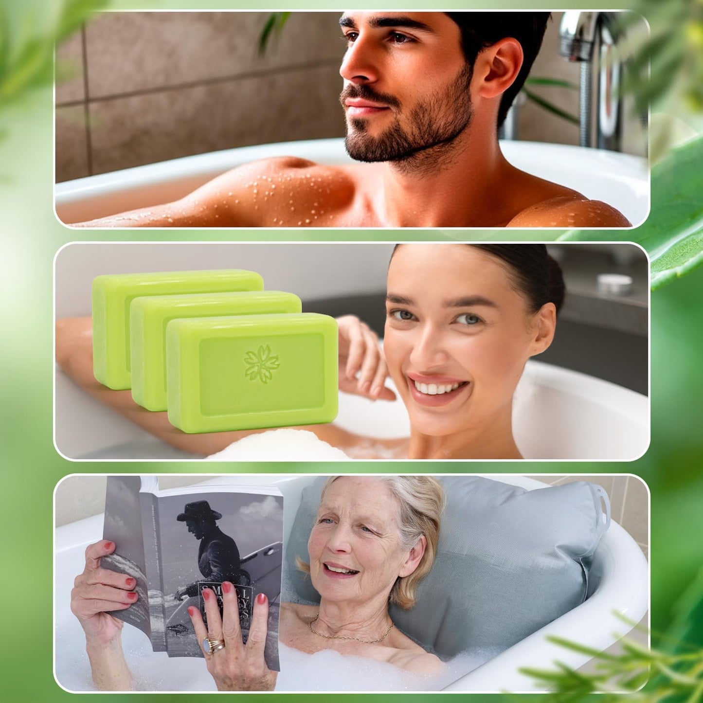3 PCS Tea Tree Antifungal Soap Bar, Tea Tree Oil Soap for Face Body Hand - Fights Acne, Relieves Fungal Skin, Controls Oil, Clears Pores, Prevents Breakouts, Soothes Fresh Skin (3, Green-B)