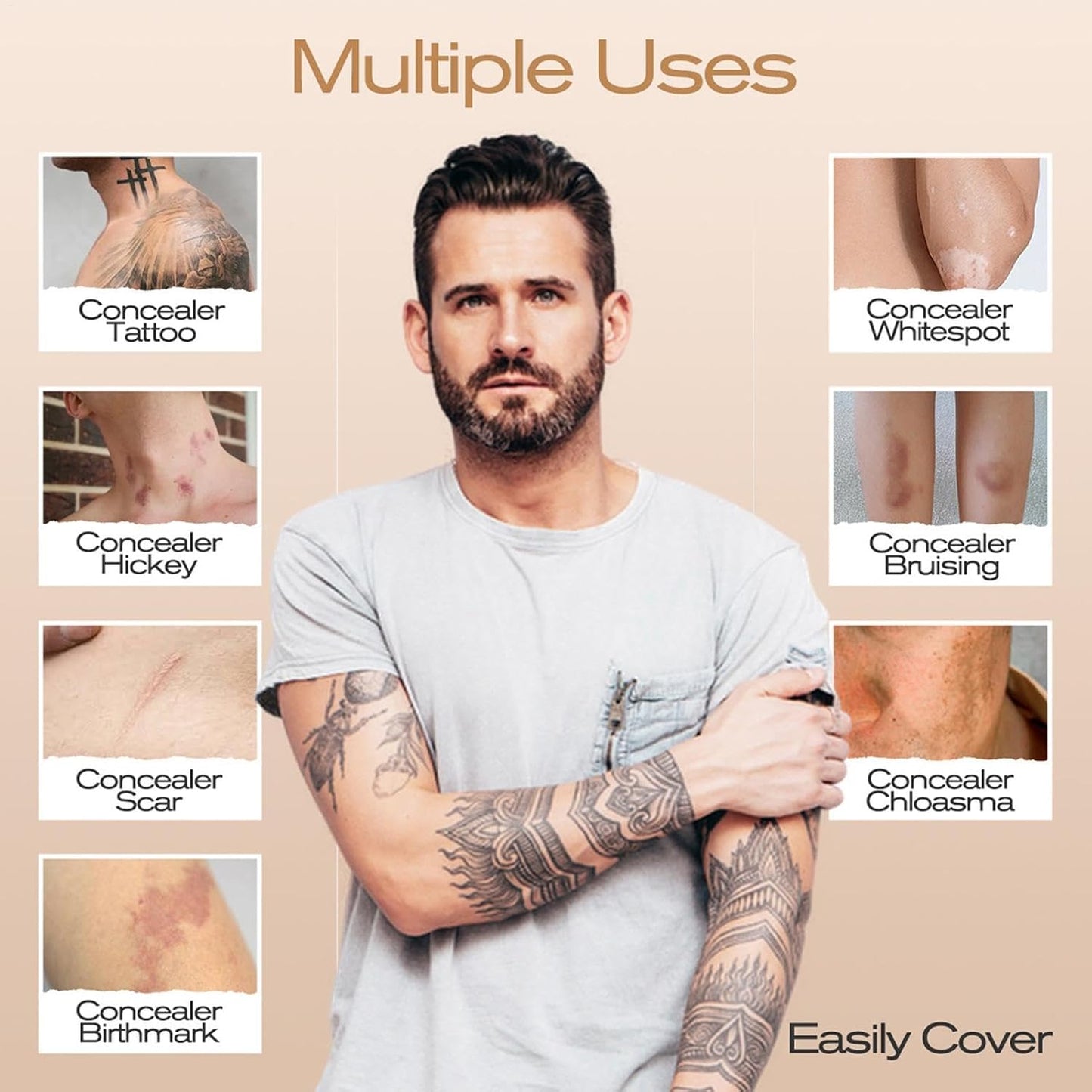 Body Concealer, Waterproof Full Coverage Body Camouflage - 20g, Tattooes Cover Up Transfer-Resistant Leg And Bodys Makeup For Scars, Bruises & Varicoses Veins, Long Lasting Finish