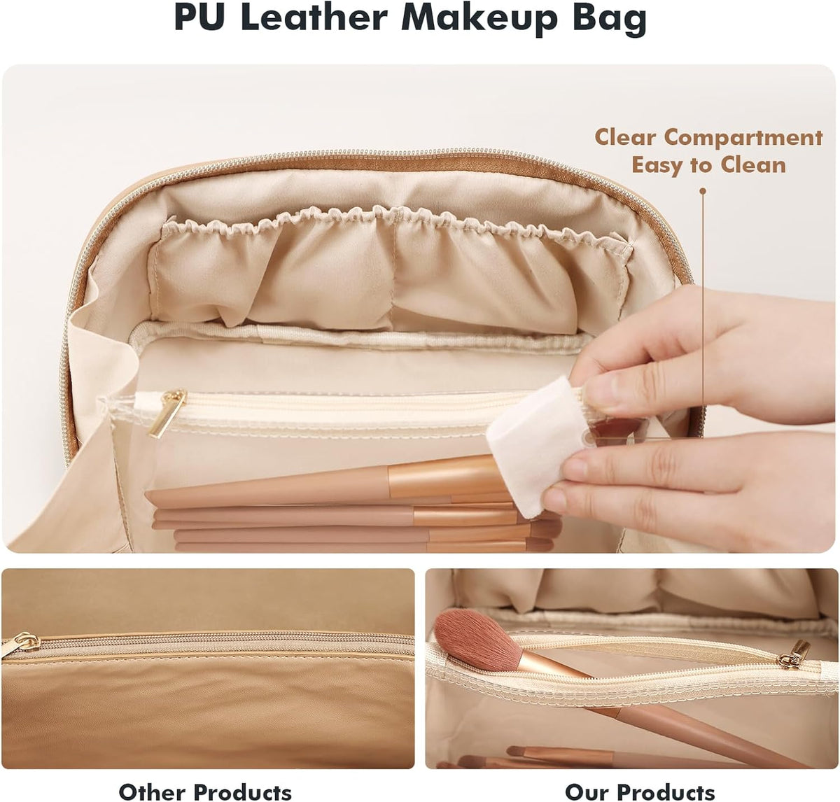 Prite Large Capacity Makeup Bag Portable Travel Cosmetic Bag Waterproof Toiletry Case with Clear Divider and Handle