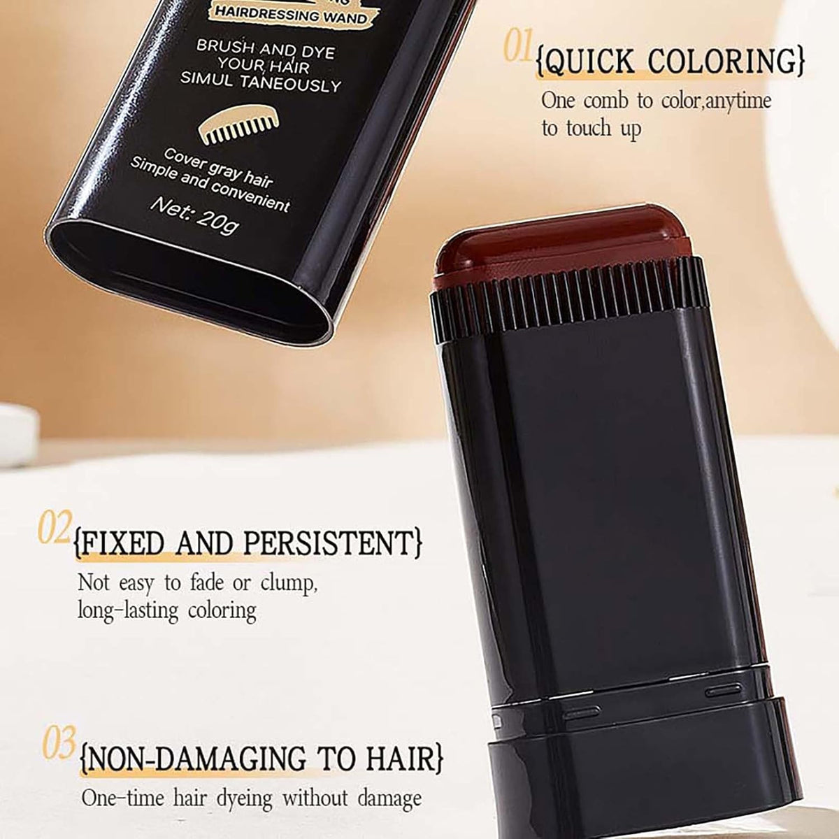 Black Hair Dye Stick for Instant Gray Coverage & Root Touch Up – Waterproof Sweat-Proof Temporary Hair Color Stick, Quick Application for Men & Women, Travel-Friendly Design (01Black)