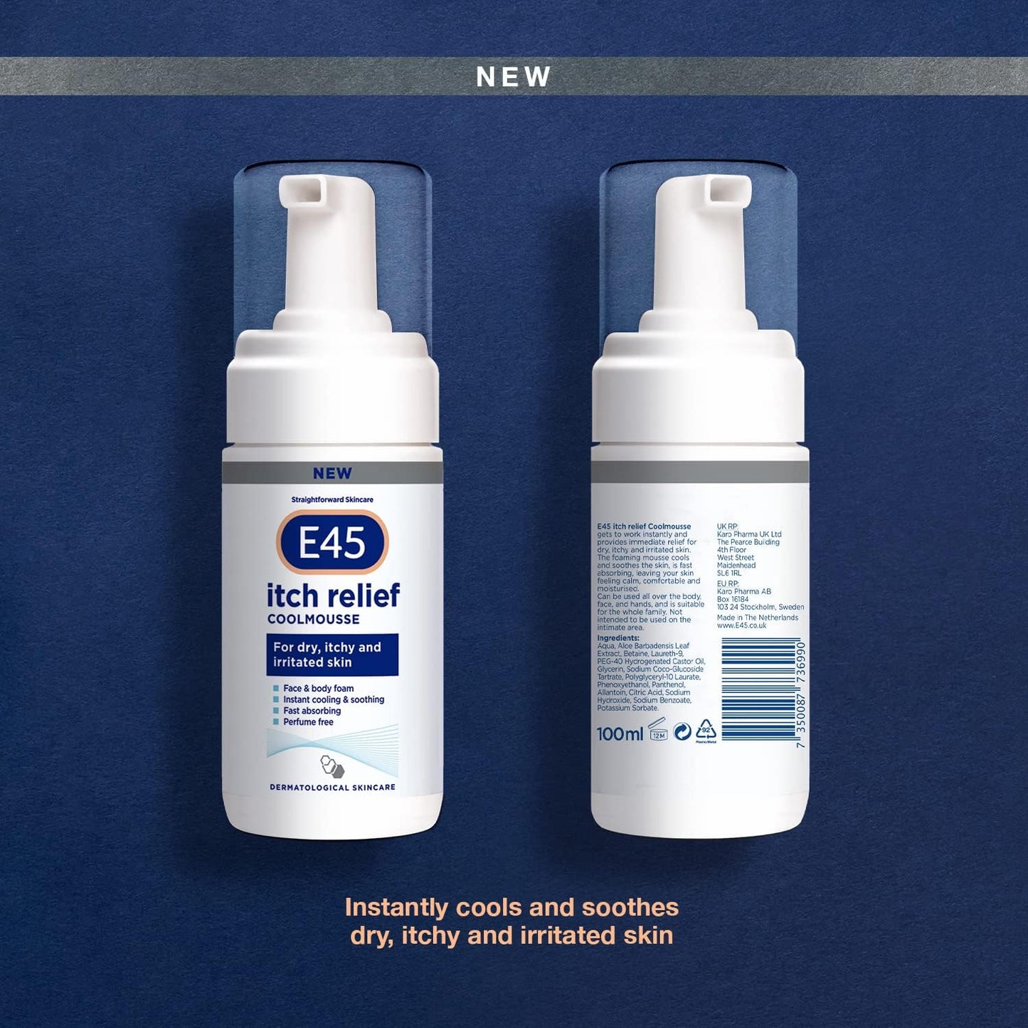 E45 Itch Relief Coolmousse 100ml – Face and Body Foam for Dry Skin, Itchy Skin and Irritated Skin - Cooling Foam to Soothe Itchy Skin (Pack of 2)
