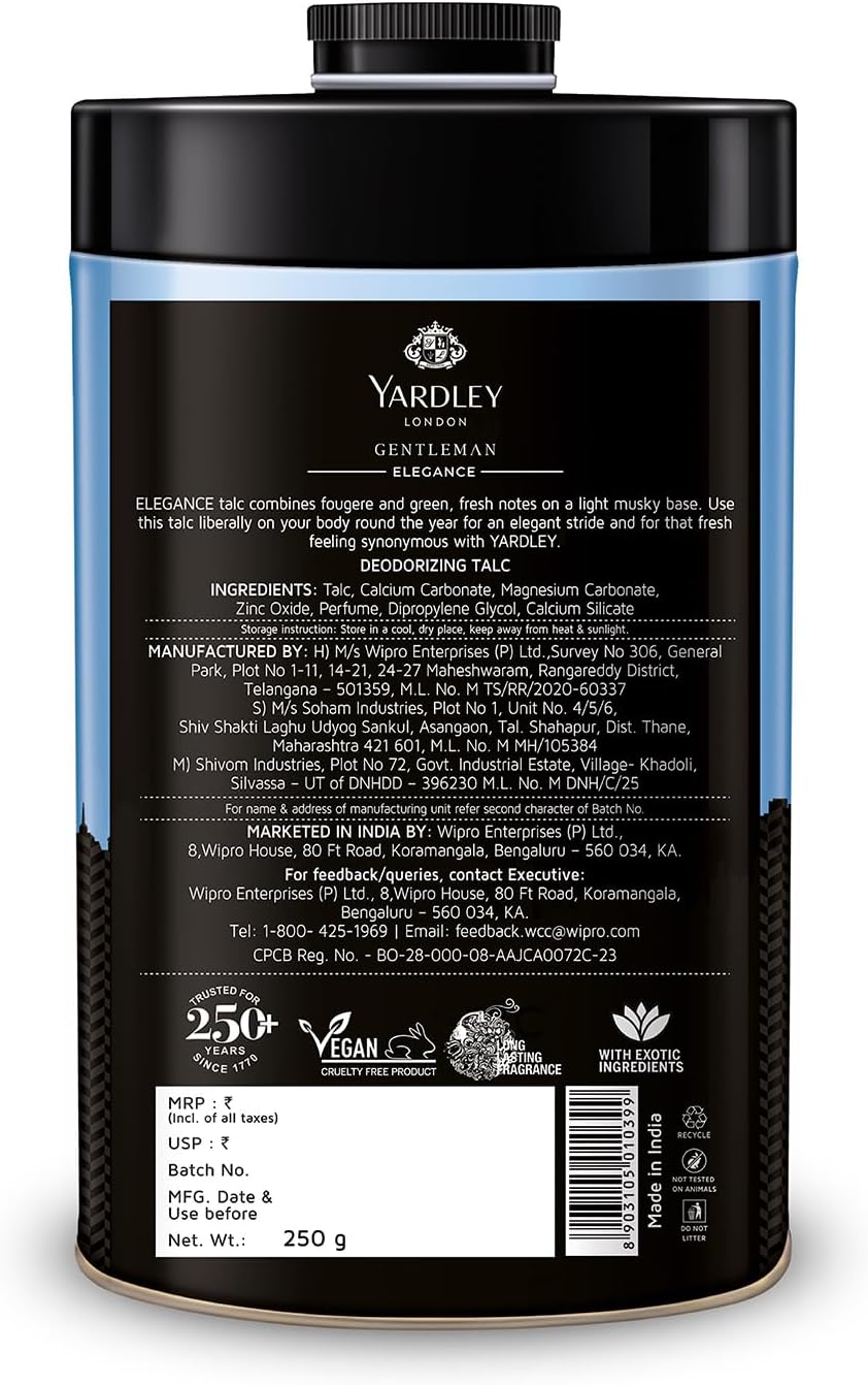 Yardley London - Elegance Deodorizing Talc for Men, 250g