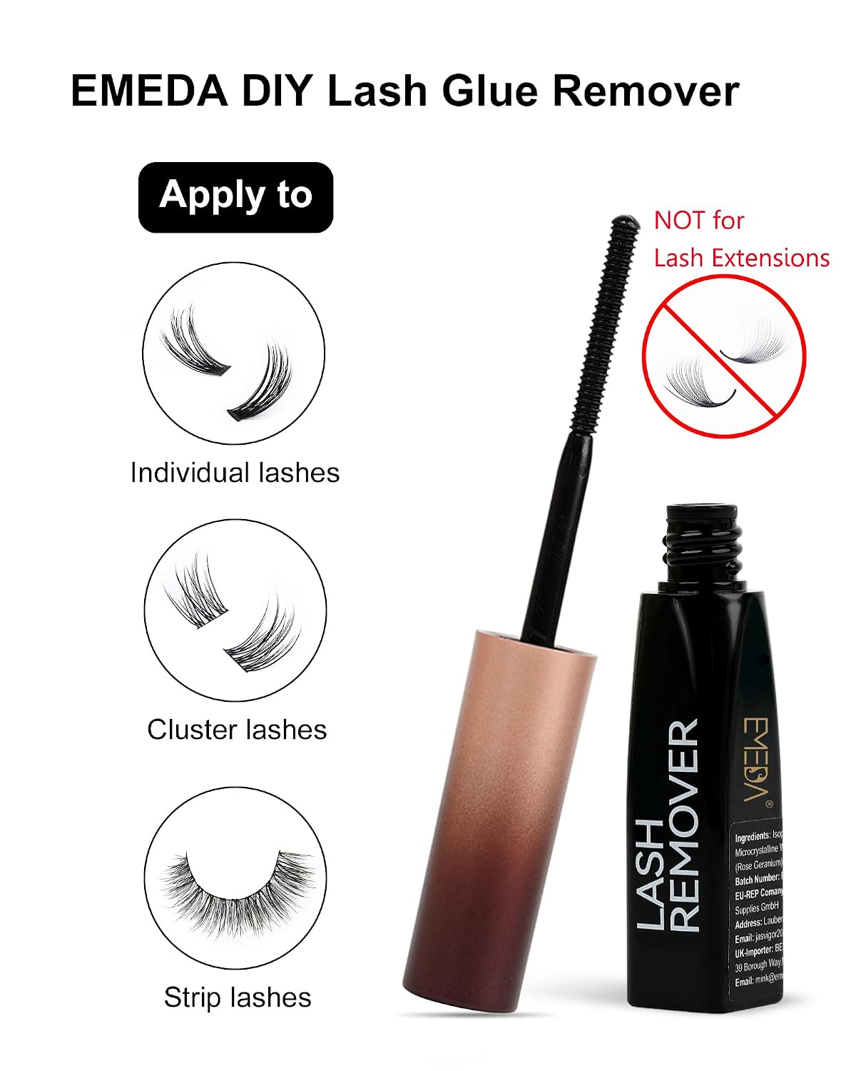 EMEDA 10 ml Lash Cluster Remover Oil Gentle Eyelash Glue Remover for Home Use, 10ml 0.35oz(2 Pcs) Low Irritation Safe for DIY Lash Extensions Removal Lash Bond Remover Oil-Based Formula (black 2 pcs)