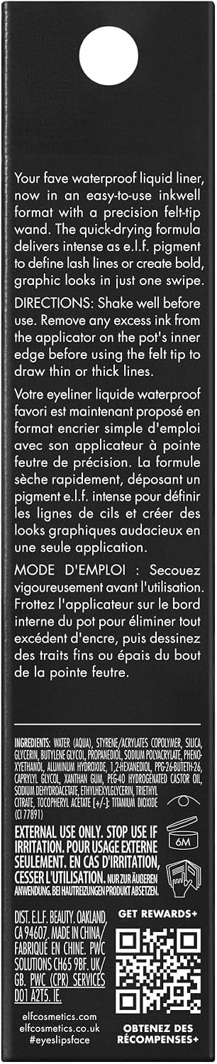 e.l.f. H2O Proof Inkwell Eyeliner Pen, High-Pigment, Waterproof Liquid Eyeliner, Delivers A Matte Finish, Vegan & Cruelty-Free, White Out