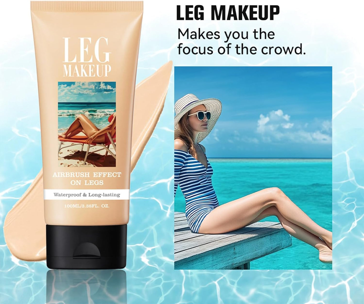 Waterproof Leg Makeup Cream, No Transfer Tattoo Cover Up&Scar Concealer, Long Lasting Body Foundation for Flawless Skin, Leg Varicose Vein Cover Up, Suitable All Skin Tones(Light brown With Brush)