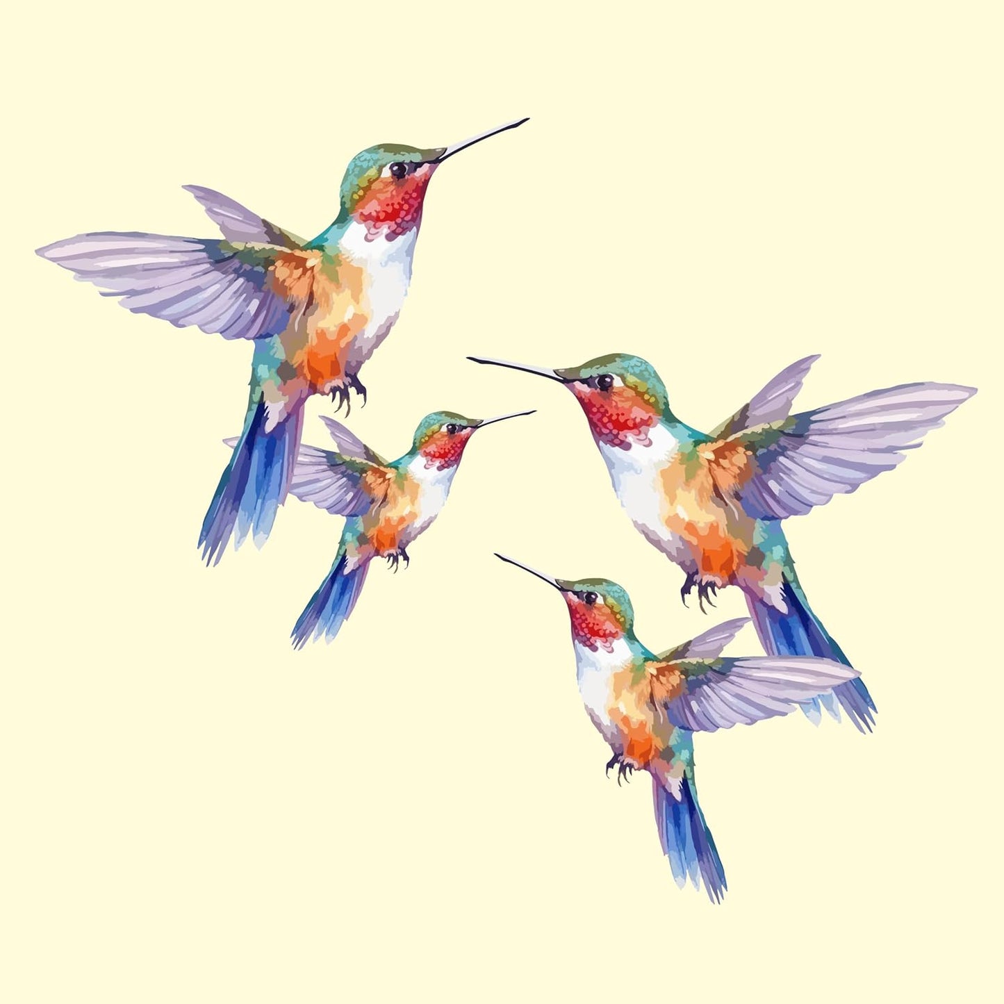 x4 Purple Humming Bird Stickers for Wall Decor, Covering Marks, Mugs & Cups, Car Bumpers, Shower & Tile, Toilets, Laptop & More, Hardwearing Waterproof 0% Transparency (Purple Humming, A5)