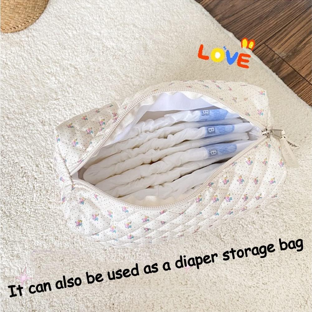 Aucuu Cotton Makeup Bag, Portable Travel Cosmetic Bag, Large Capacity Floral Toiletry Bags, Quilted Wash Bags Organizer for Women Girls