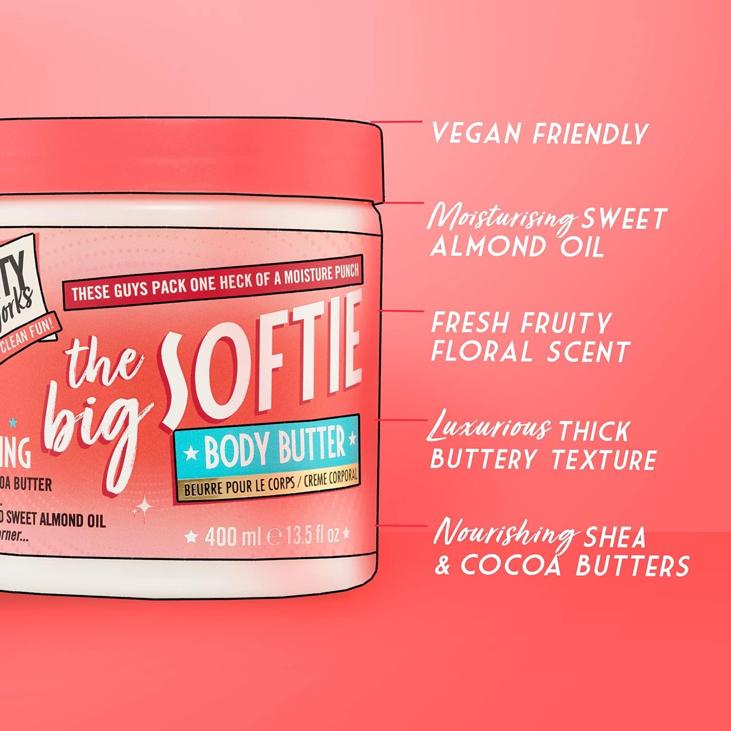 Dirty Works | The Big Softie Signature Body Butter | Shea Butter & Almond Oil | 400ml | Deep Nourishment & Long-Lasting Hydration