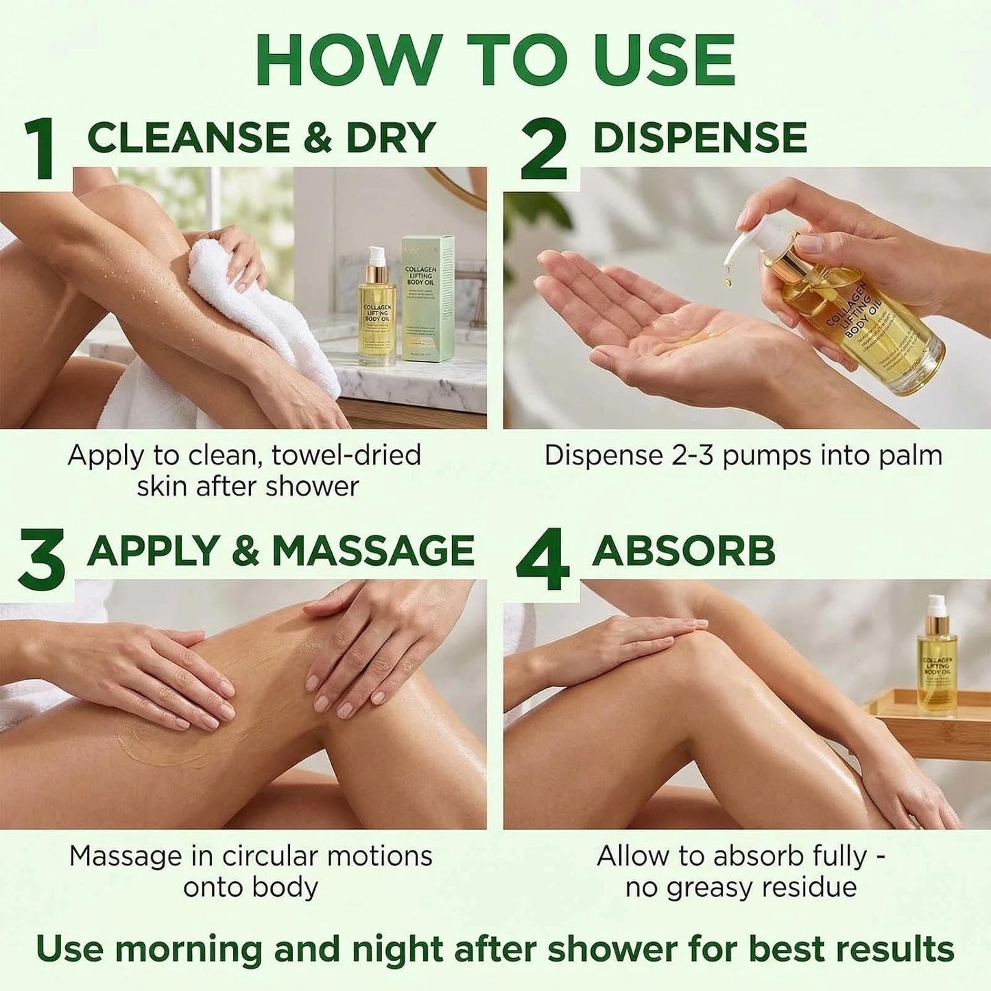 2PCS Collagen Lifting Body Oil, 100ML Firming & Moisturizing Massage Oil for Skin Tightening, Scar, Wrinkle, and Stretch Mark Repair, Full Body Use