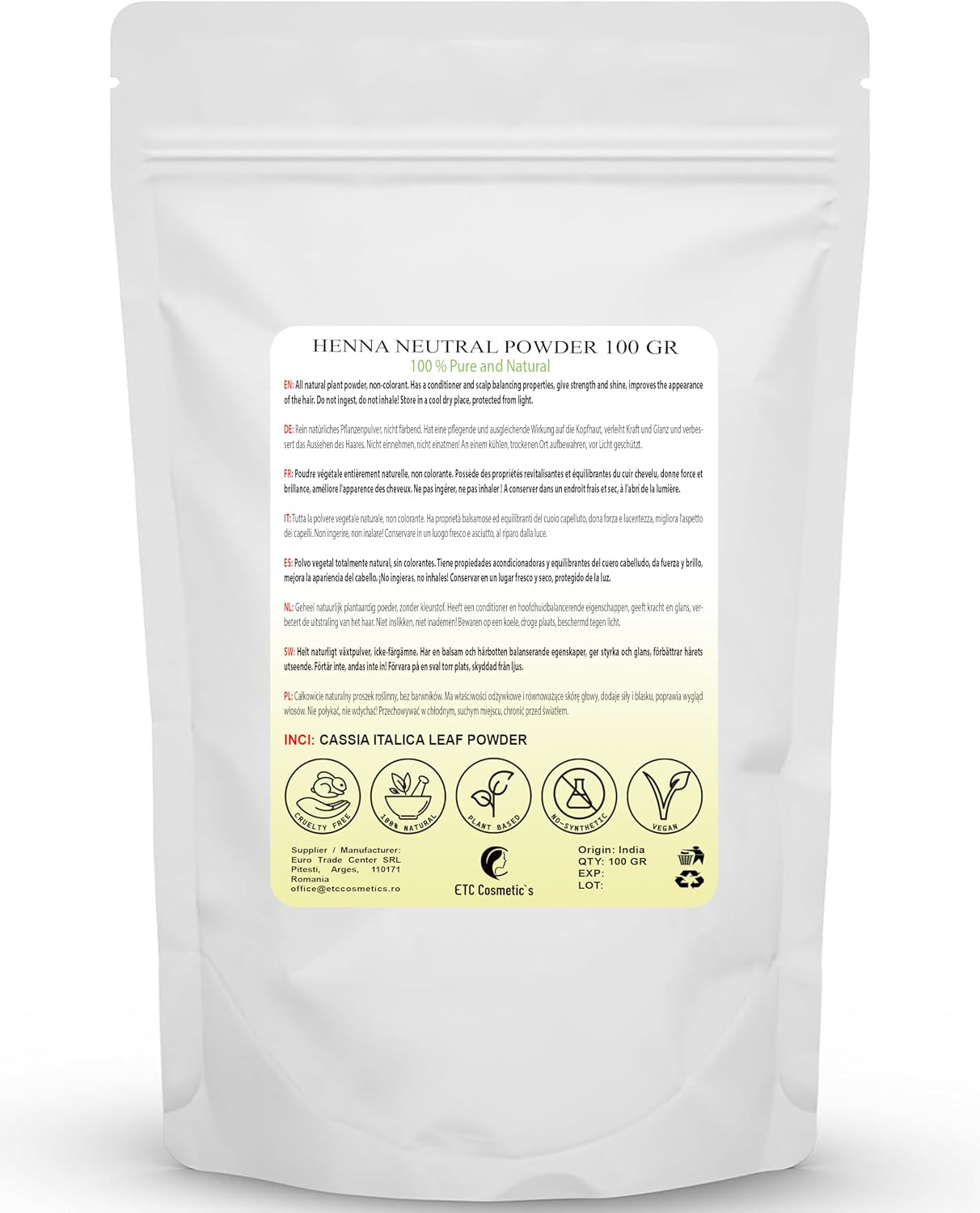 Cassia Obovata Powder (Neutral Henna, cassia powder) - 100 gr - Has conditioner and scalp balancing properties, gives strength and shine, improves the appearance of the hair.
