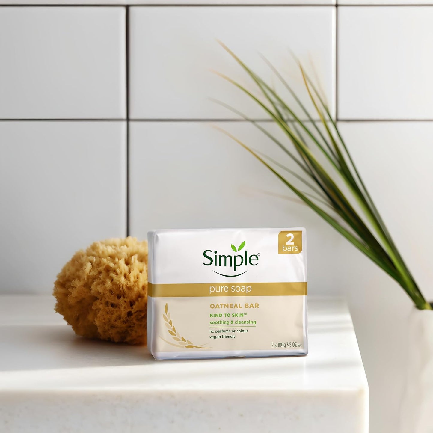 Simple Pure Soap Oatmeal Bar Twin Pack (2 x 100g) – Fragrance Free Soap for Sensitive Skin – Gentle Cleansing for Eczema & Rosacea Prone Skin