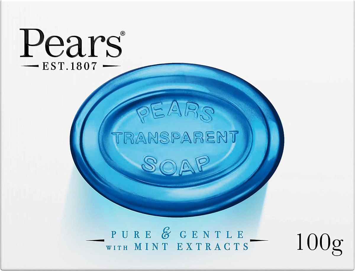Pears Transparent Soap (100g) Pure and Gentle with Mint Extracts (Pack of 6)