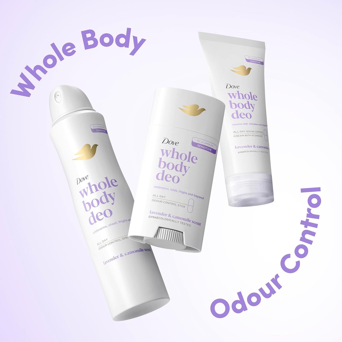 Dove Lavender & Camomile Whole Body Deodorant Cream 0% aluminium deodorant with vitamin B3 for all-day odour control 75 ml