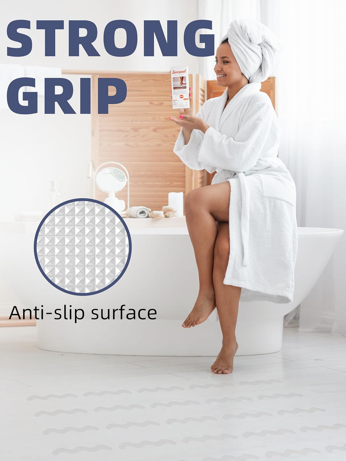 Secopad Patented Anti Slip Shower Stickers 24 PCS Safety Bathtub Strips Adhesive Decals with Premium Scraper for Bath Tub Shower Stairs