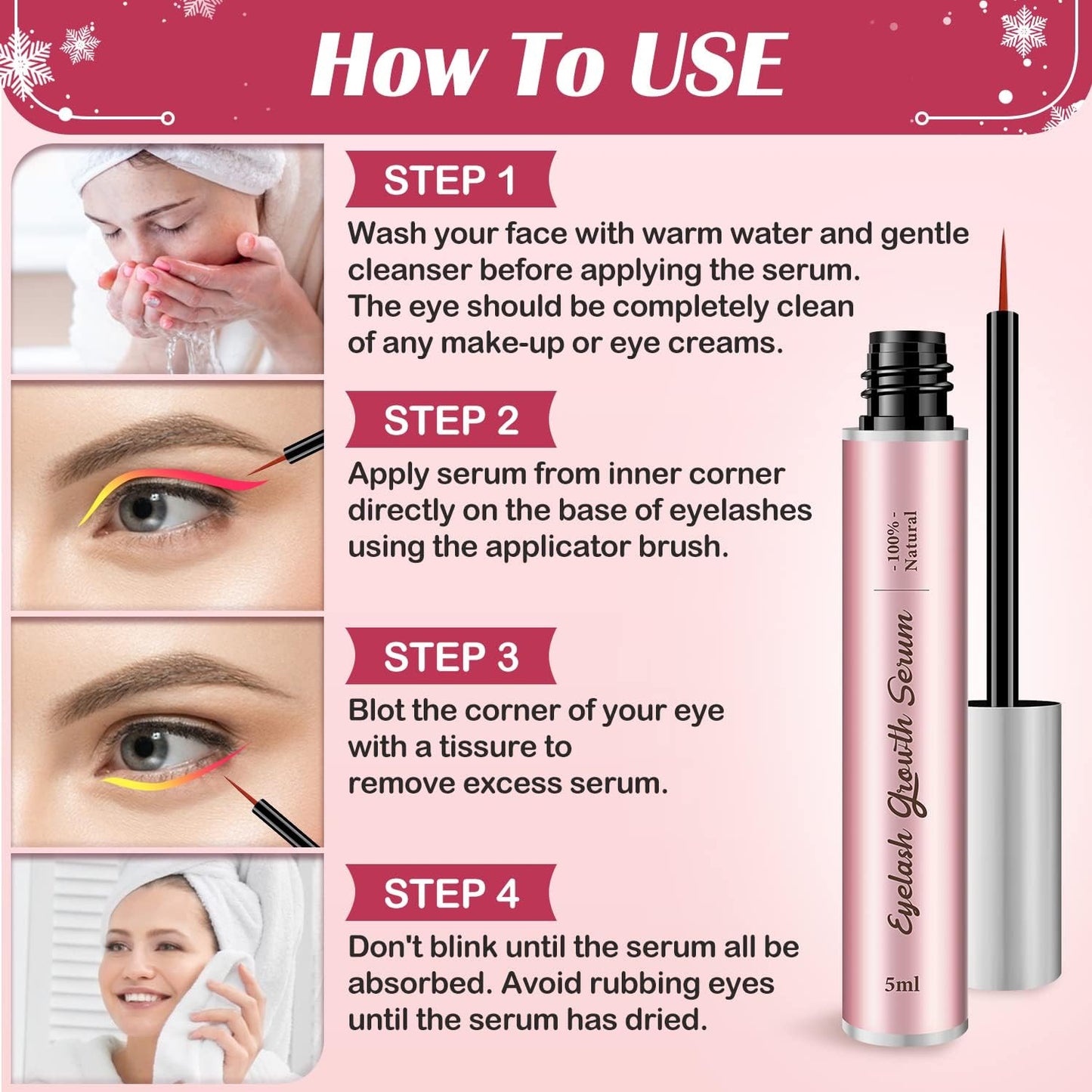 Eyelash Growth Serum, Eyebrow & Lash Serum for Longer and Thickness,5ml | Infused with hyaluronic acid, nourishes lashes to look longer thicker fuller, vegan cruelty-free, travel size
