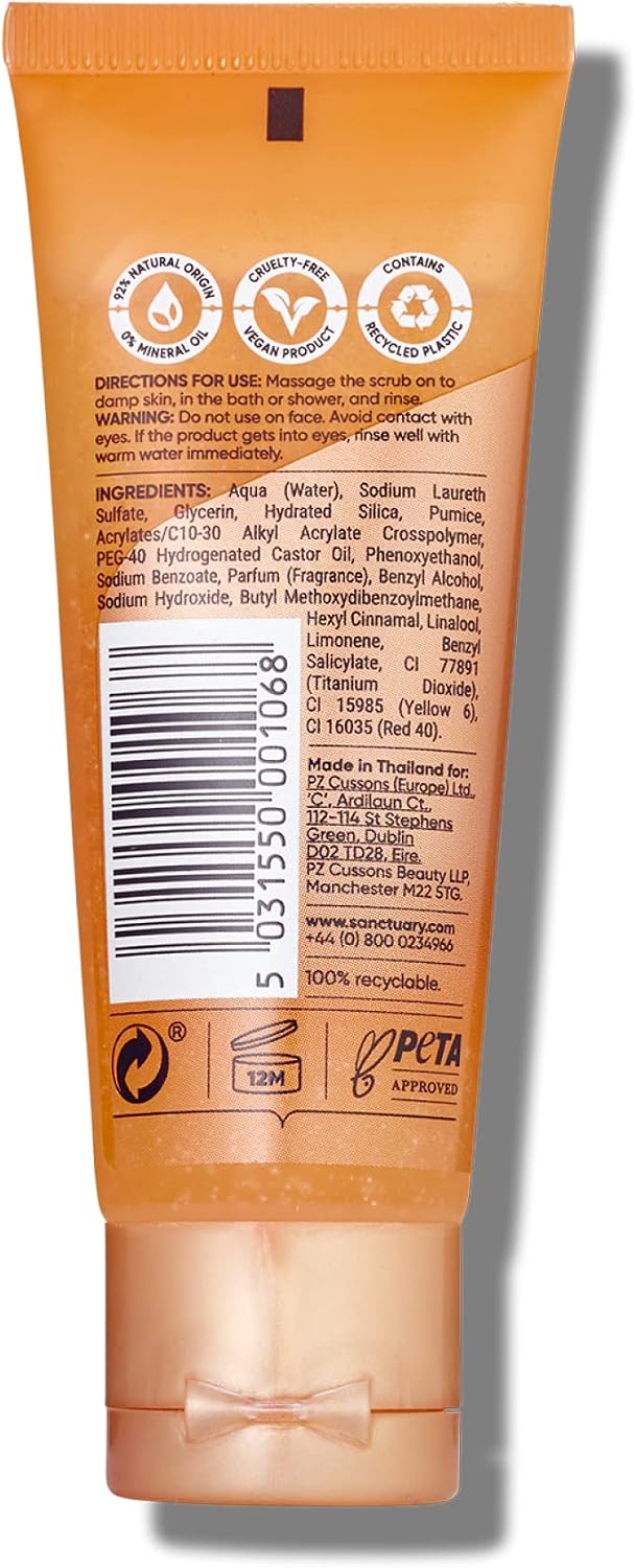 Sanctuary Spa Body Scrub Natural Pumice and Essential Oils, Vegan and Cruelty Free, 50ml, Orange