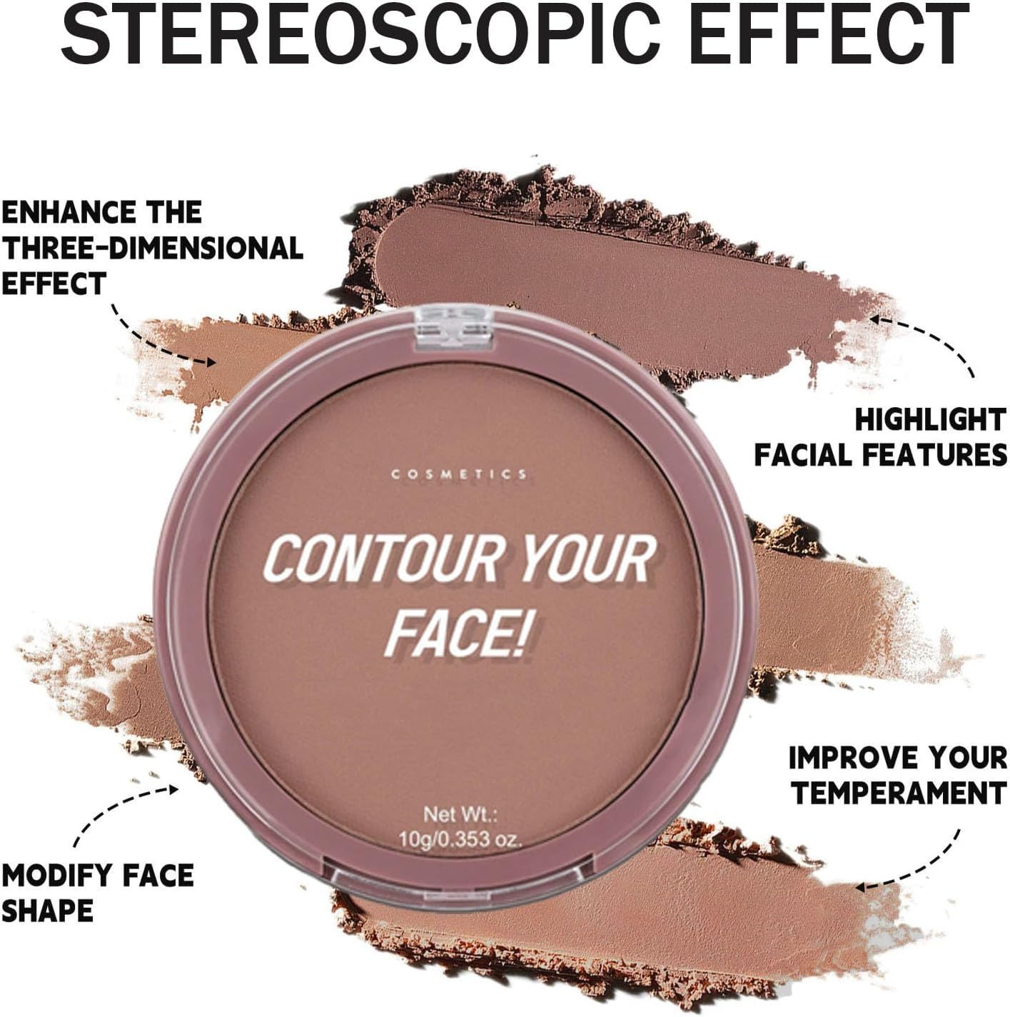 Bronzer Contour Palette Powder, Natural Looking Make up Palettes, 3D Make-up Deep Reddish Brown Matte Long Lasting Sweat Resistant, Waterproof Smooth Contouring Makeup for Women