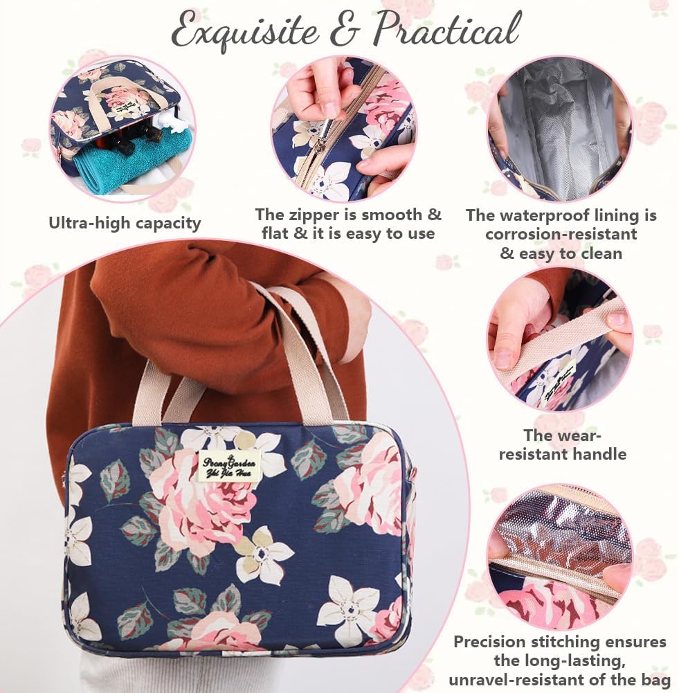 Aucuu Toiletry Bag, Large Full Size Toiletry Bag, Travel Hand-Held Make up Wash Bags, Portable Waterproof Toile-Try Kit, Bathroom Storage Case, Cosmetic Organizer for Travel, Camping for Women Girl