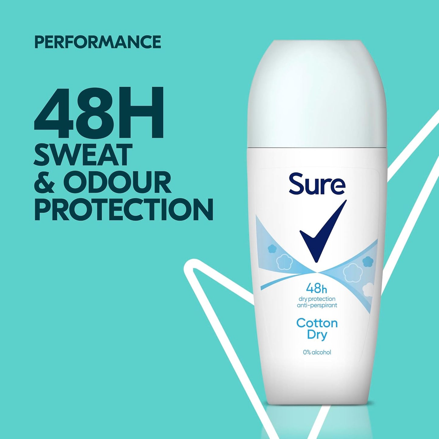 Sure Cotton Dry Women's Deodorant with a clean fragrance inspired by fresh cotton sheets Anti-Perspirant Roll On and 48 hour sweat and odour protection 50 ml, Pack of 6