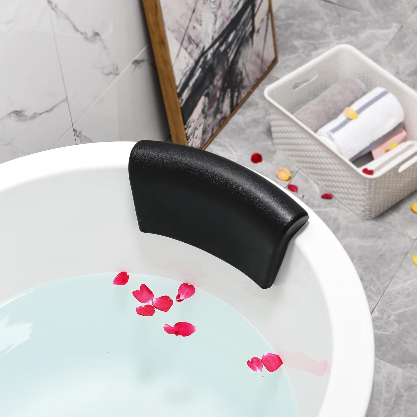Bath Pillow, Waterproof Bath Pillow, 3D Ergonomic, Bathtub Pillow with 2 Non-Slip Suction Cups, Non-Slip Premium Bath Cushion, Ergonomic Bathtub Pillow for Bathroom Home Spa Headrest - Black