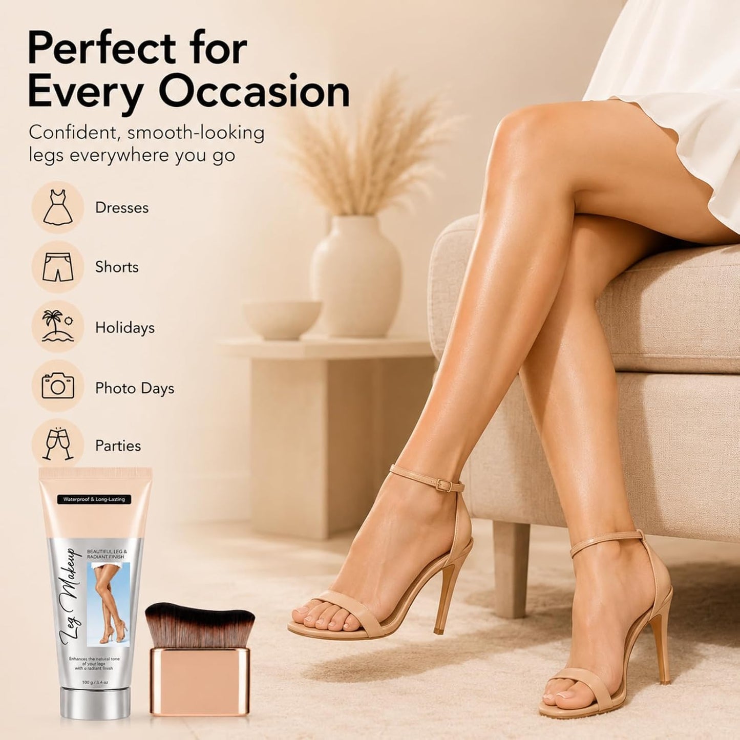 Body Concealer for Legs with Brush, 100g Waterproof Leg Makeup Cream, Buildable Coverage for Visible Veins, Scars, Tattoos & Smooth Radiant Natural-Look Finish for Dresses and Shorts