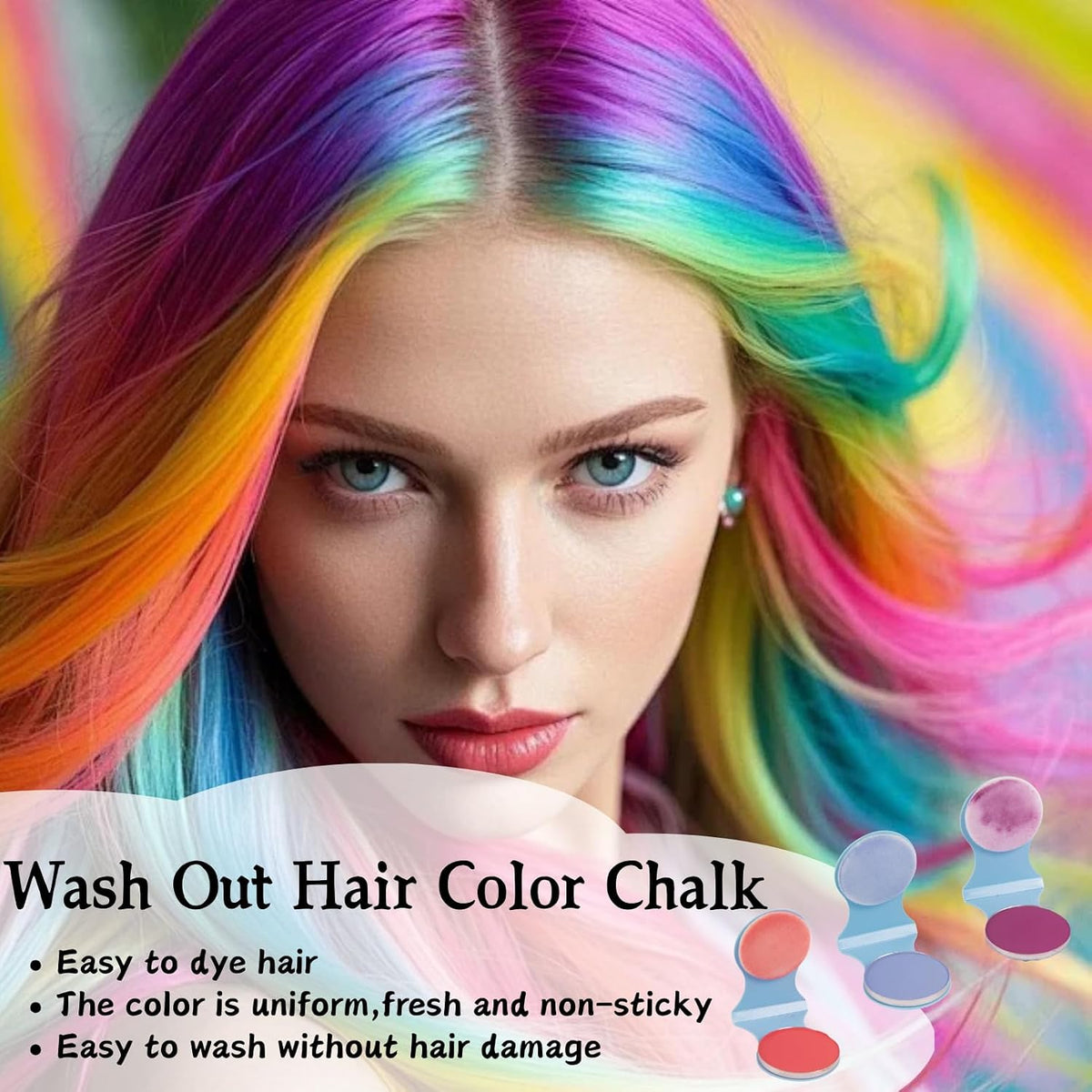 Hair Chalk 3 Color,Red Blue Purple Temporary Hair Dye Powder, Coloured Hair Spray Wash Out Hair Coloring Gifts for Birthday Party, Christmas, Cosplay