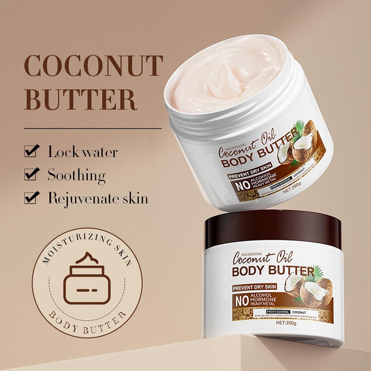 200g Coconut Body Butter for Women - Body Moisturiser for Dry Skin, Deeply Nourishes, Soothes, and Hydrates for Silky Smooth Skin,Body Skincare Coconut Cream, Daily Skincare Routine