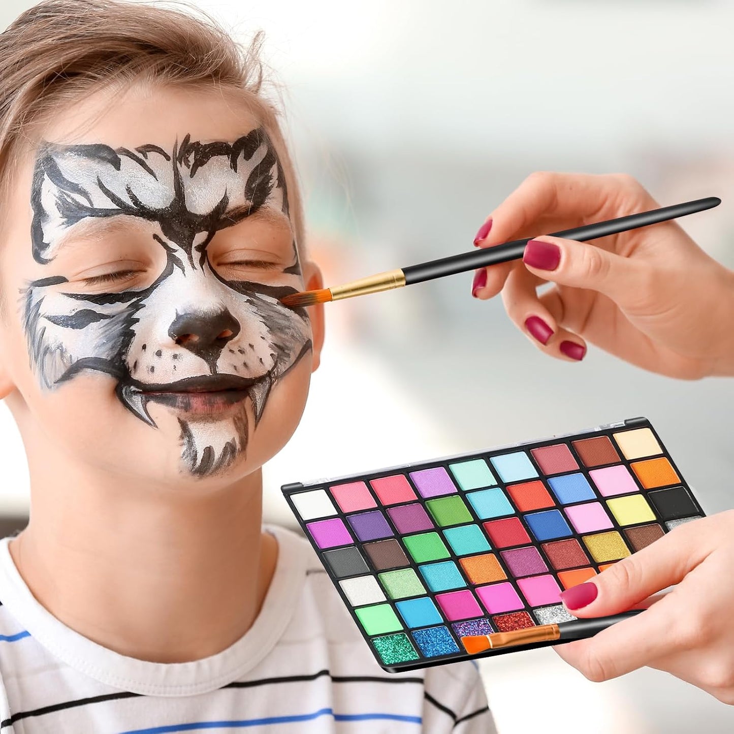 Face Painting Kit for Children, 54 Colors Face Paint With 10 Pcs Brushes,Body Paint,WashableSafe & Non-Toxic Body Paint for Kids Adults Suitable for various festival makeup