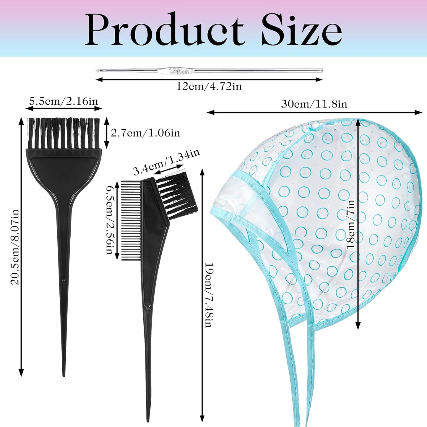 Oruola 3pcs Highlight Cap,Highlight Cap and Hook Kit,Hair Highlighting Cap with 2 Hair Dye Comb & Brush for Salon Hair Dyeing Hairdressing and DIY Dyeing Hair