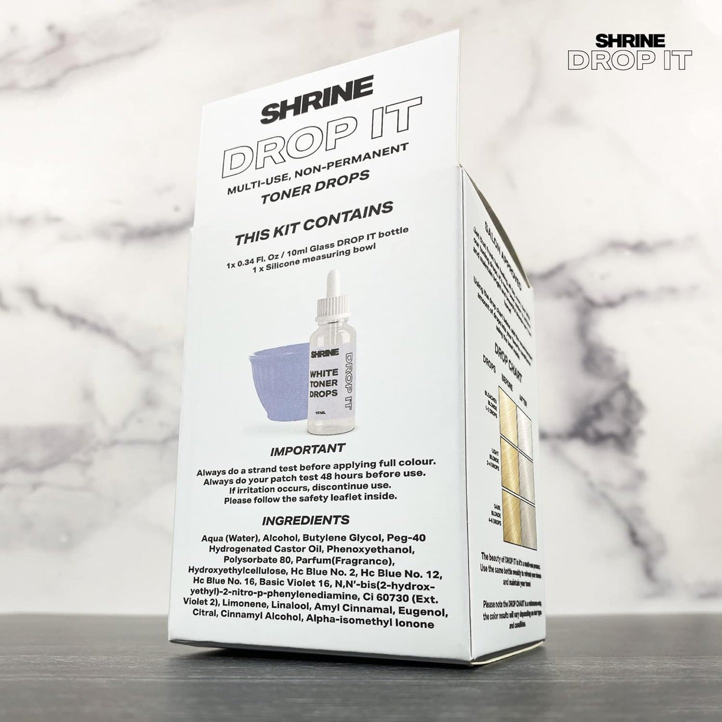 SHRINE Drop-It WHITE BLONDE Toner | Customisable Anti-Brass Toner Drops to Remove Yellow Tones | Icy & Cool Blonde Finish | Vegan, Cruelty-Free, Damage-Free Conditioning Toner | 200 drops/bottle