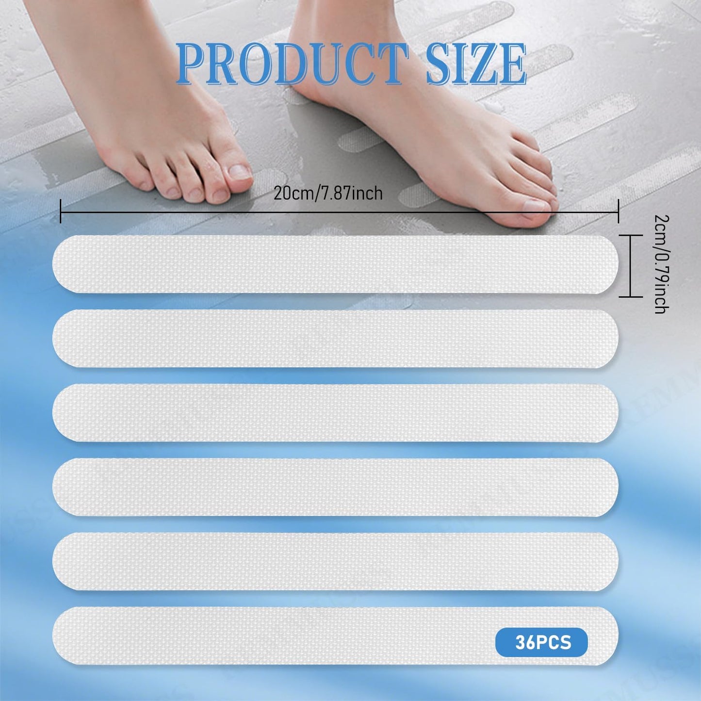 36 Pcs Non-Slip Strip Stickers, Non Slip Bathtub Stickers, Reduce Accidental Slips, Shower Stickers for Stairs, Shower Room, Slippery Surfaces, Sauna, Kitchen - Transparent 20 * 200MM