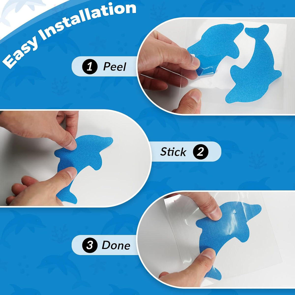 S&X Anti Slip Bath Stickers Kids Friendly – Cute Dolphin-Shaped Non Slip Tape for Bathroom Shower and Tub – Strong Adhesive, Durable Bath Mat Alternative, 12pcs