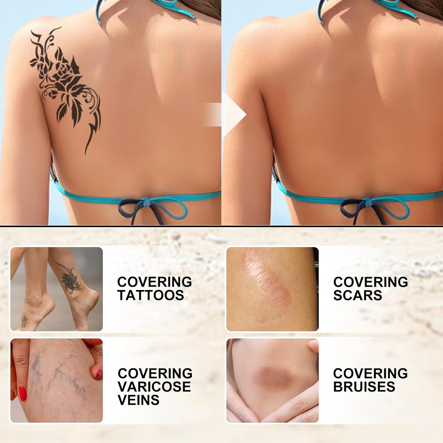 2pcs Leg Makeup Waterproof, Leg Make Up to Cover Veins, Tattoo Cover Up Makeup, Long-Lasting No Transfer, Concealer Full Coverage(#2 Wheat Color)