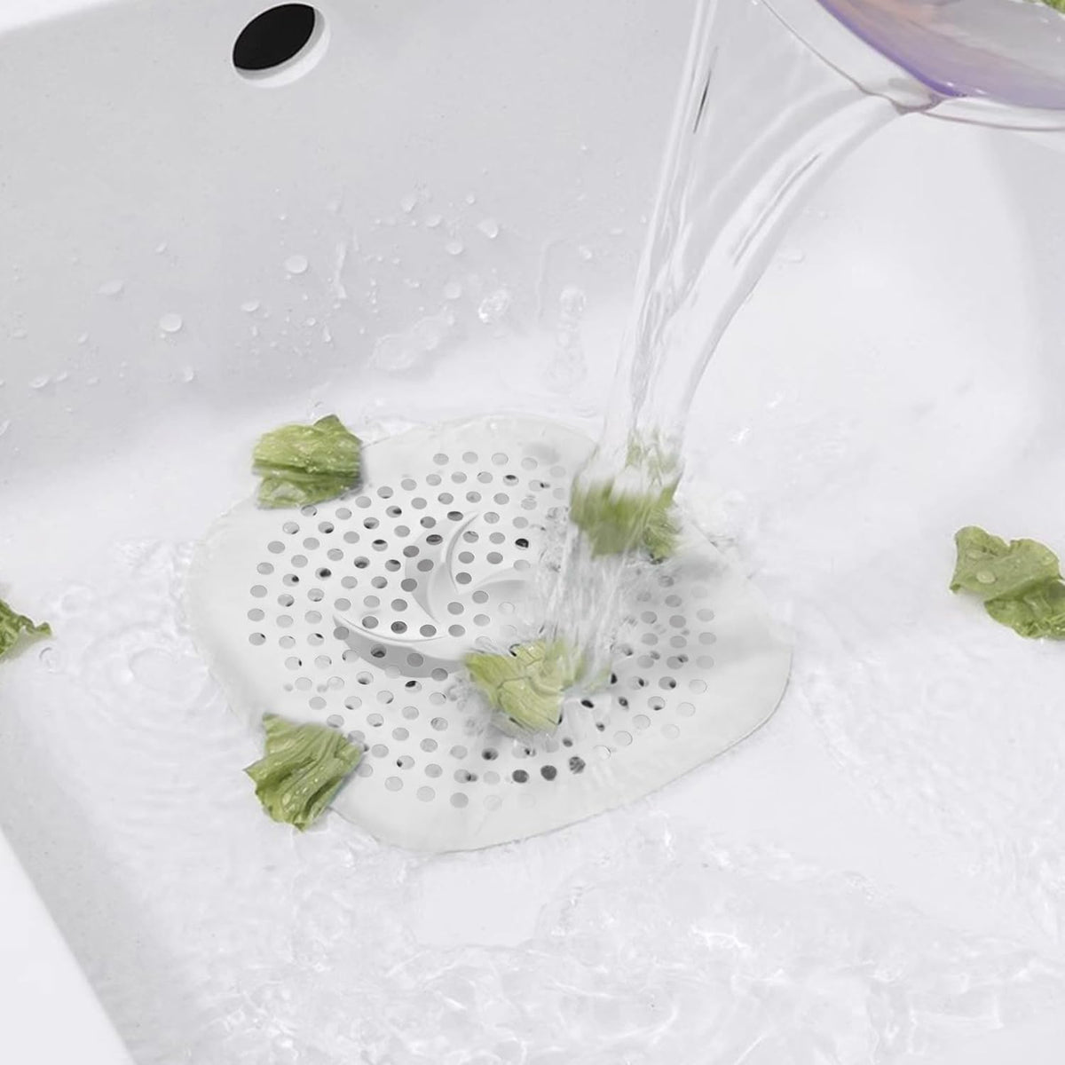 2Pcs Silicone Shower Drain Cover with Suction Cups, Hair Catcher Strainer for Sink, Bathtub, and Kitchen, Anti-Clogging Drain Protector Plug Filter - White