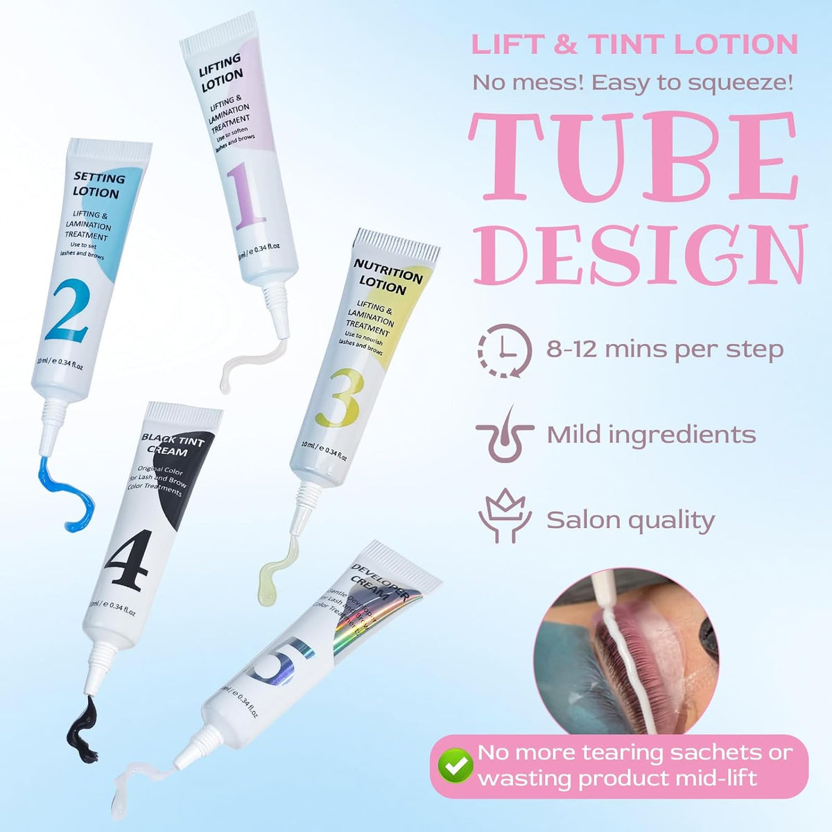 Lash Lift and Tint Kit, Brow Lamination Kit & Lash Lift Kit, 2-in-1 At-Home Salon Eyelash Perming Kit, Tubular Design, 6 Pads for All Eye Shapes, Complete Step-by-Step Guide(Black)