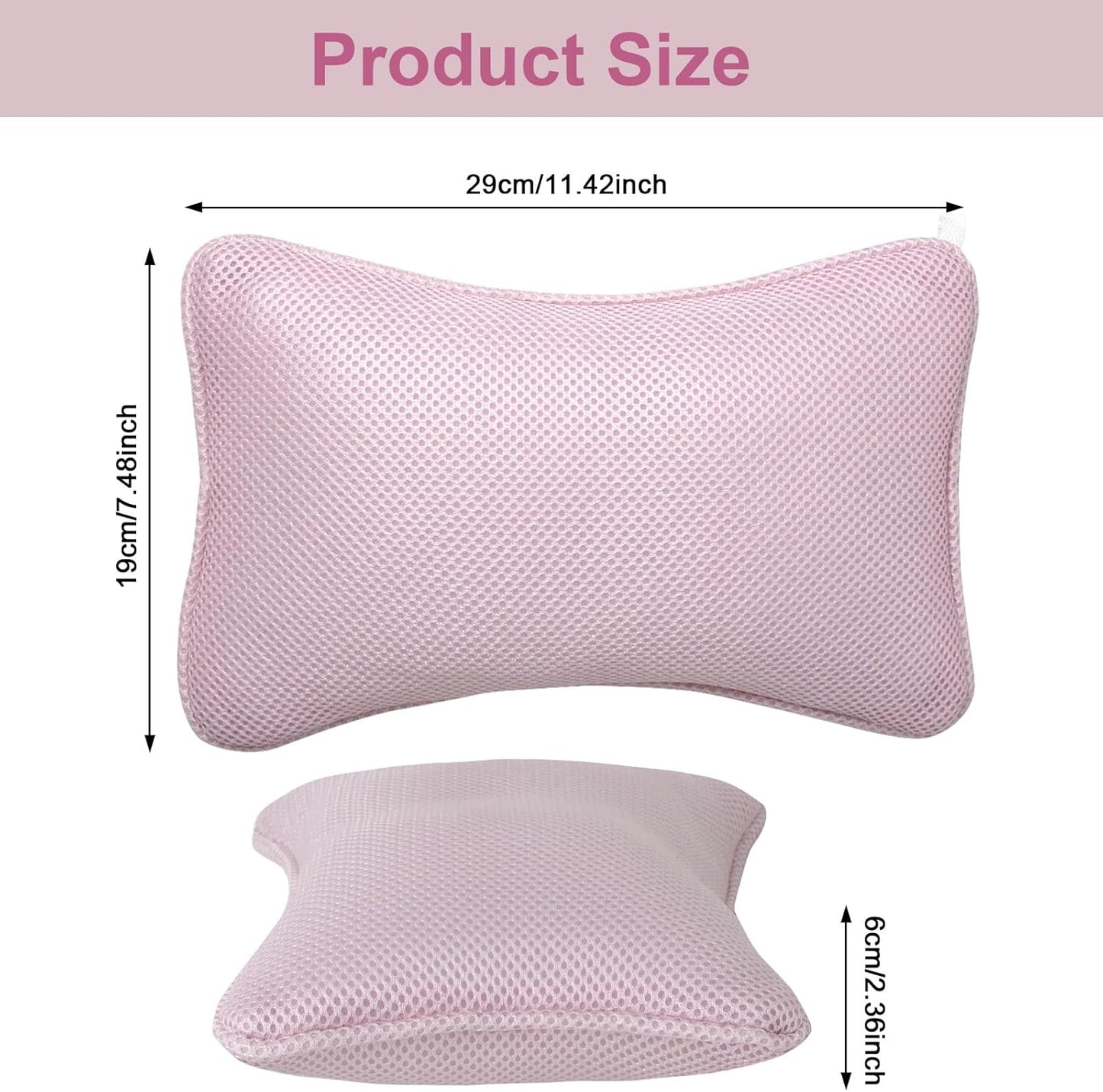 3D Bath Pillow for Bathtub - Breathable Mesh Tub Pillow for Head and Neck, Rectangular BathPillow with 2 Strong Suction Cups, Ergonomic Luxury Bath Pillow for Optimal Neck Relaxation(Pink)