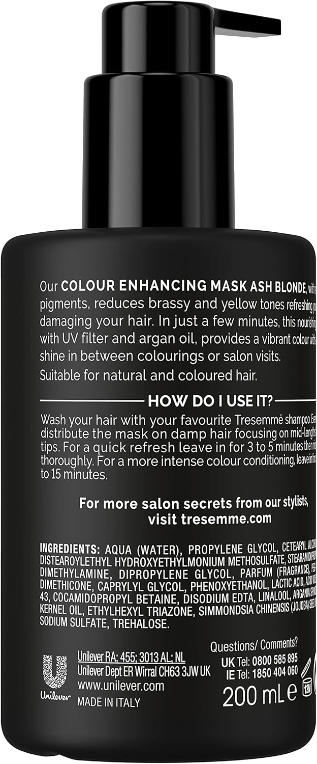 TRESemmé Ash Blonde Colour Enhancing Hair Mask with colour pigments & argan oil for a vibrant colour with brilliant shine between colourings 200 ml
