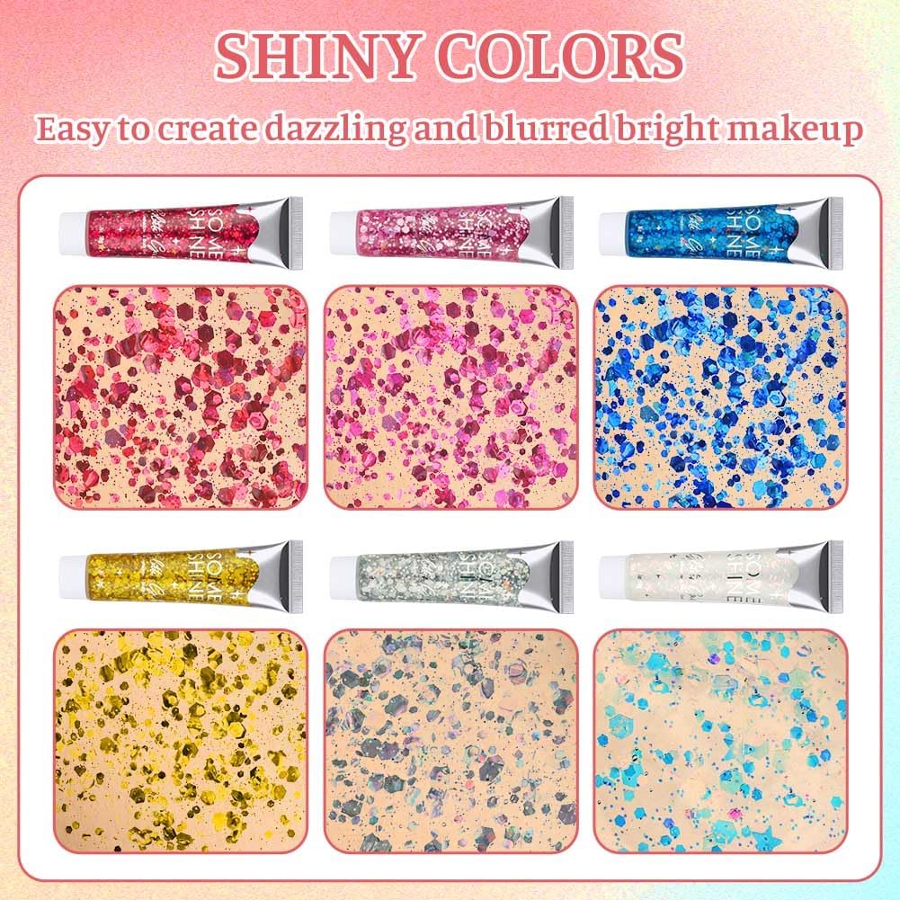 Body Glitter Gel, 18ml Chunky Face Glitter Gel Holographic Mermaid Sequins Sparkling Festival Party Lotion for Face, Eye, Hair, Nail Makeup and DIY Art (Gold)