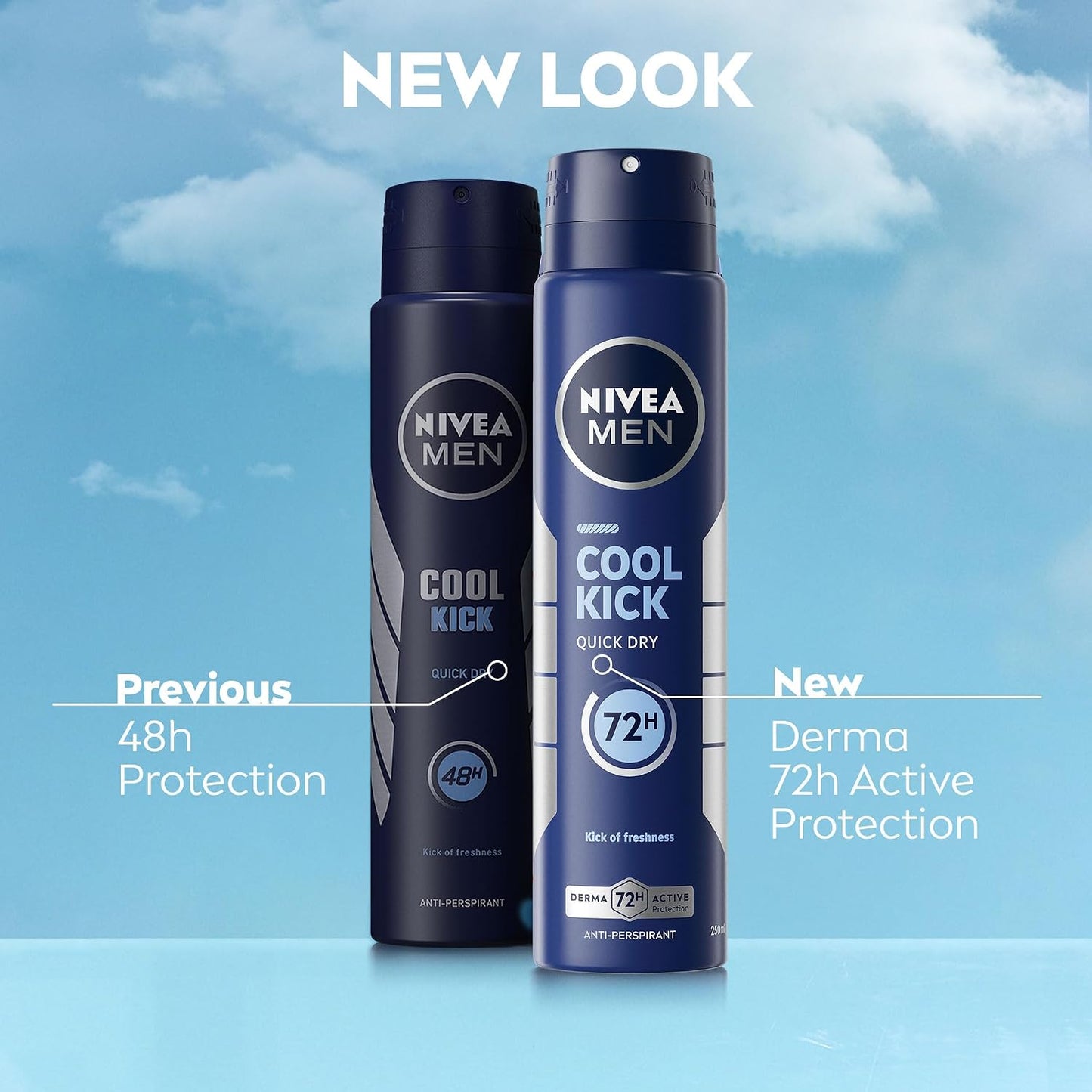 NIVEA MEN Cool Kick Spray Anti-Perspirant (250ml), Deodorant Spray for 72H Protection, Men's Sweat Block Aerosol with Cool-Care Formula, Prevents Odour and Sweat