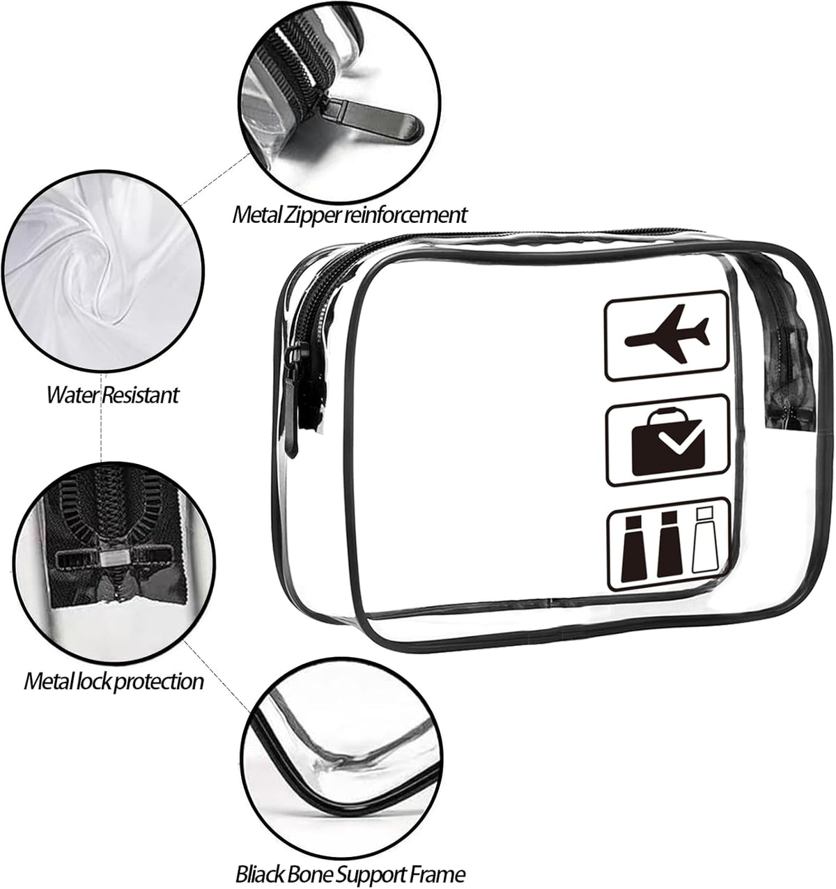 Clear Travel Toiletries Bag, 2 PCS TSA Approved Toiletry Bag with Zippers Travel Essentials PVC Waterproof Cosmetic Clear Makeup Bag for Women and Men, Travelling and Holiday