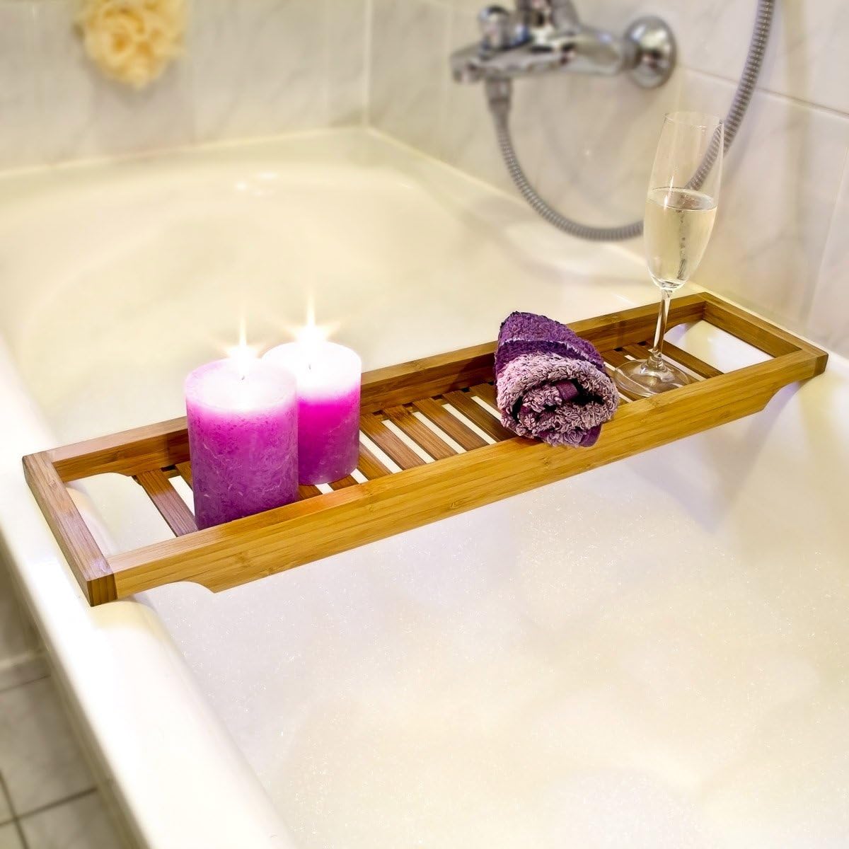 Bamboo Bathtub shelf - bathtub tray