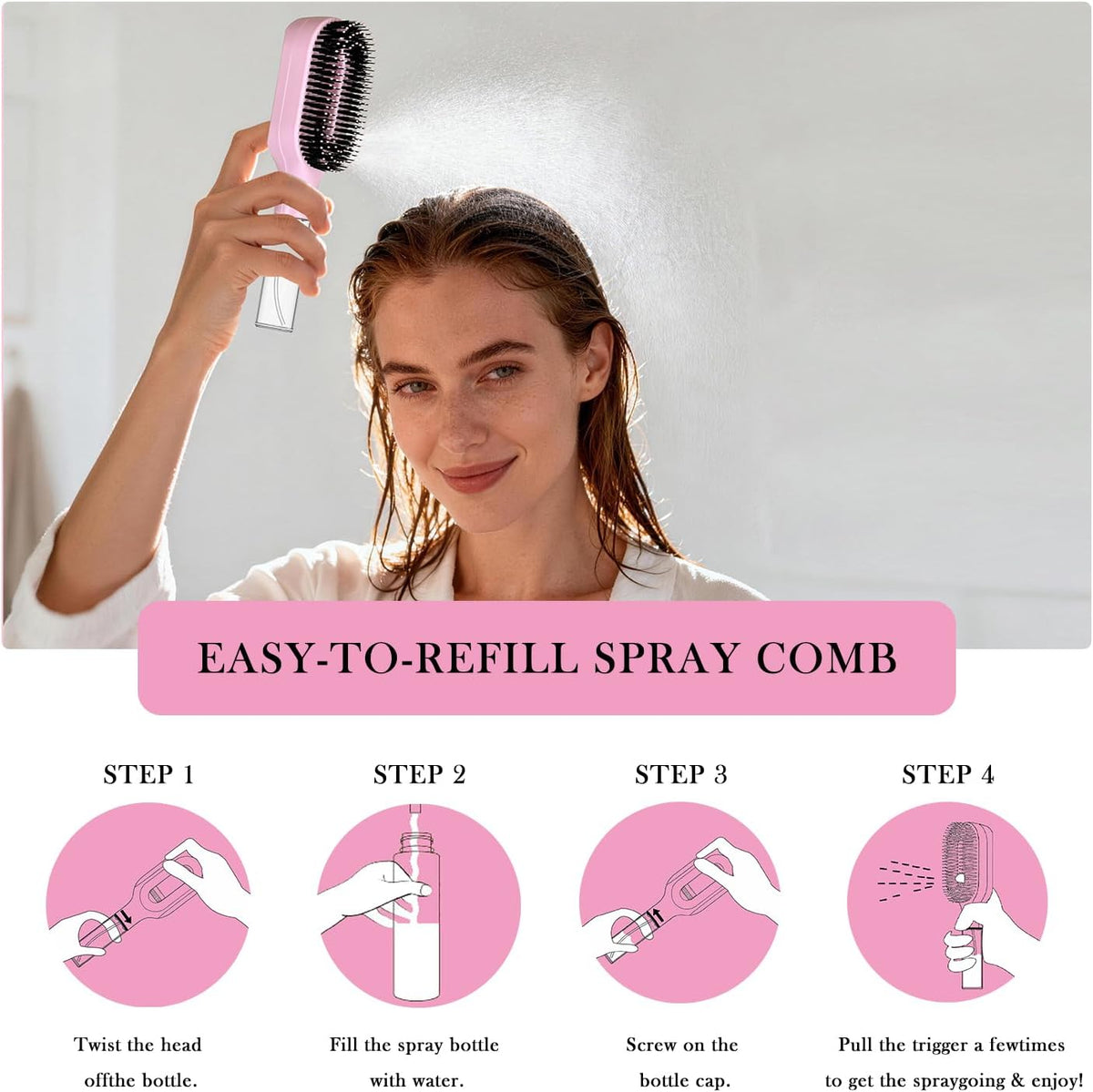 2 in 1 Detangling Brush, with Integrated Spray Atomizer, Detangling Brush for Curly and Wavy Hair, for Curly, Wavy, and Straight Hair, Anti-Tangle Brush for Hair Care
